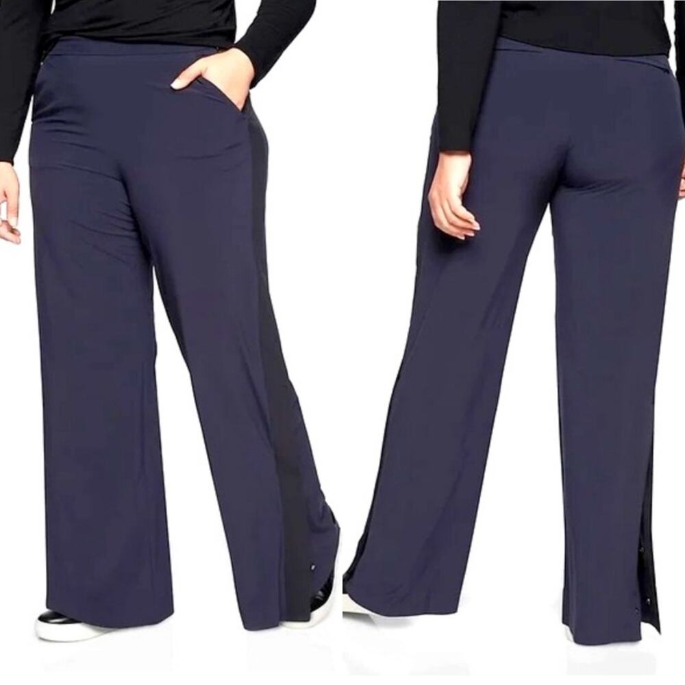 Athleta Navy Wide-Leg Track Pants with Side Pockets